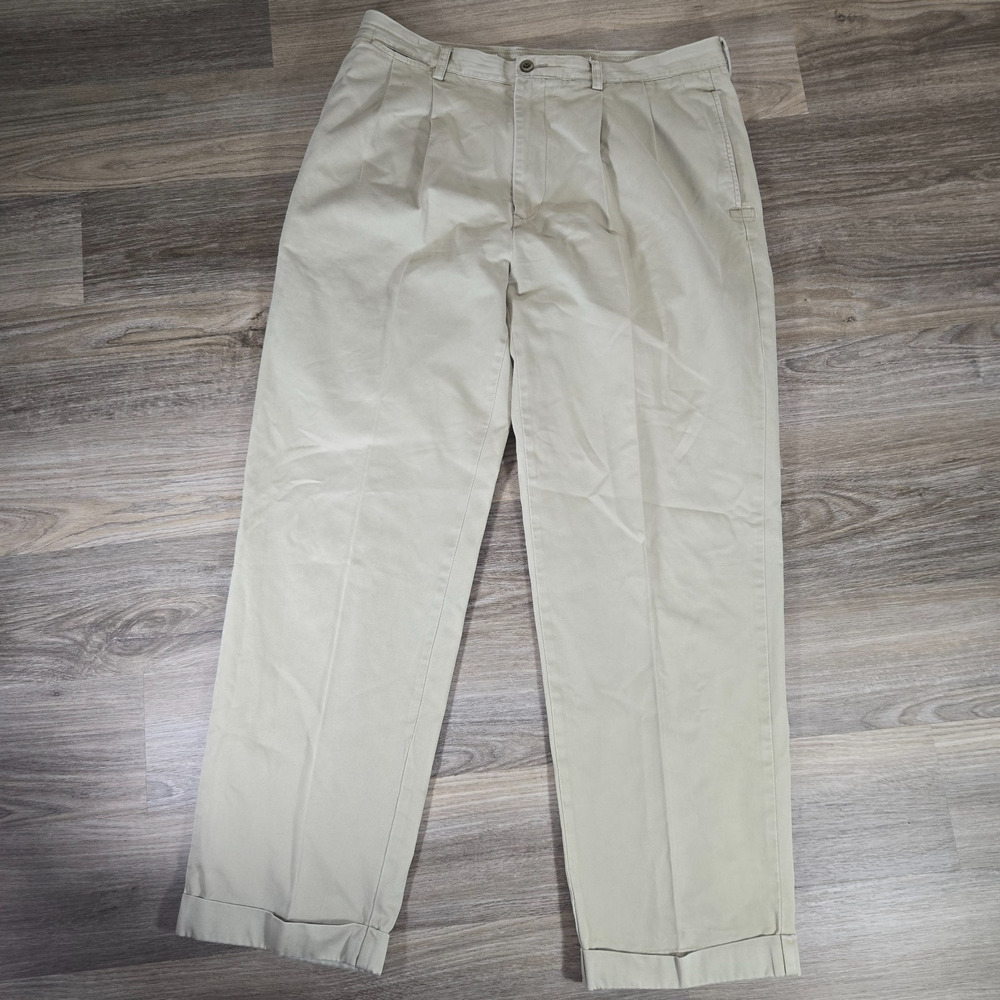 Vintage Nautica Marine Drill Pants Mens 38x31 Beige Pleated Hong Kong Khaki 90s